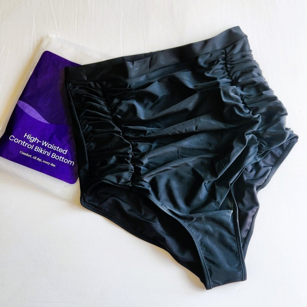 High-Waisted Control Bikini Bottom - Size XXXL - Black